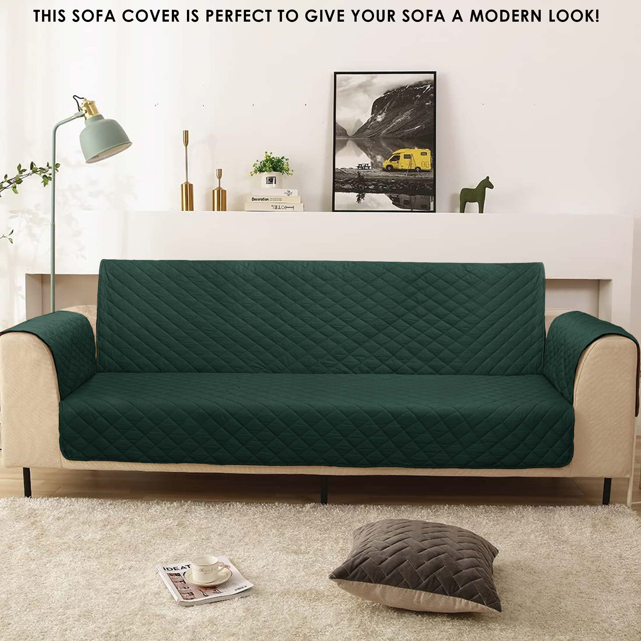 100% Waterproof Quilted Sofa Cover Bottle Green- 11.11 Special