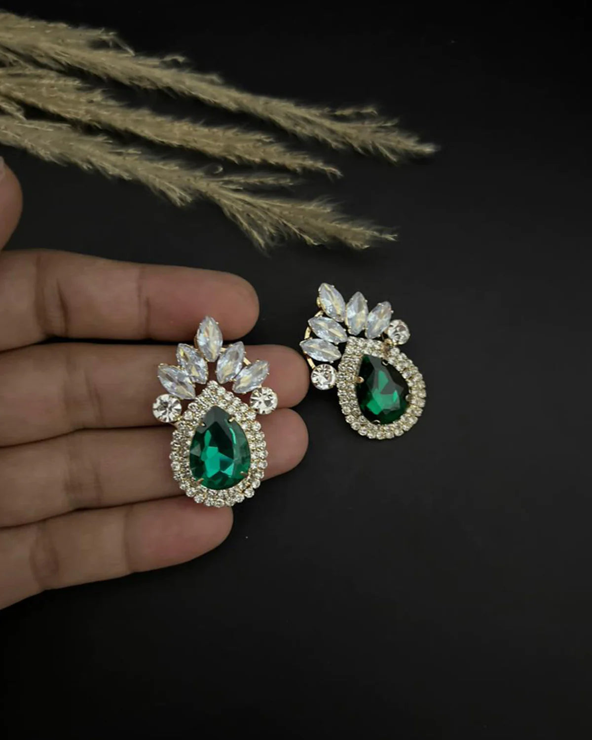 Elegant Emerald and Crystal Drop Earrings