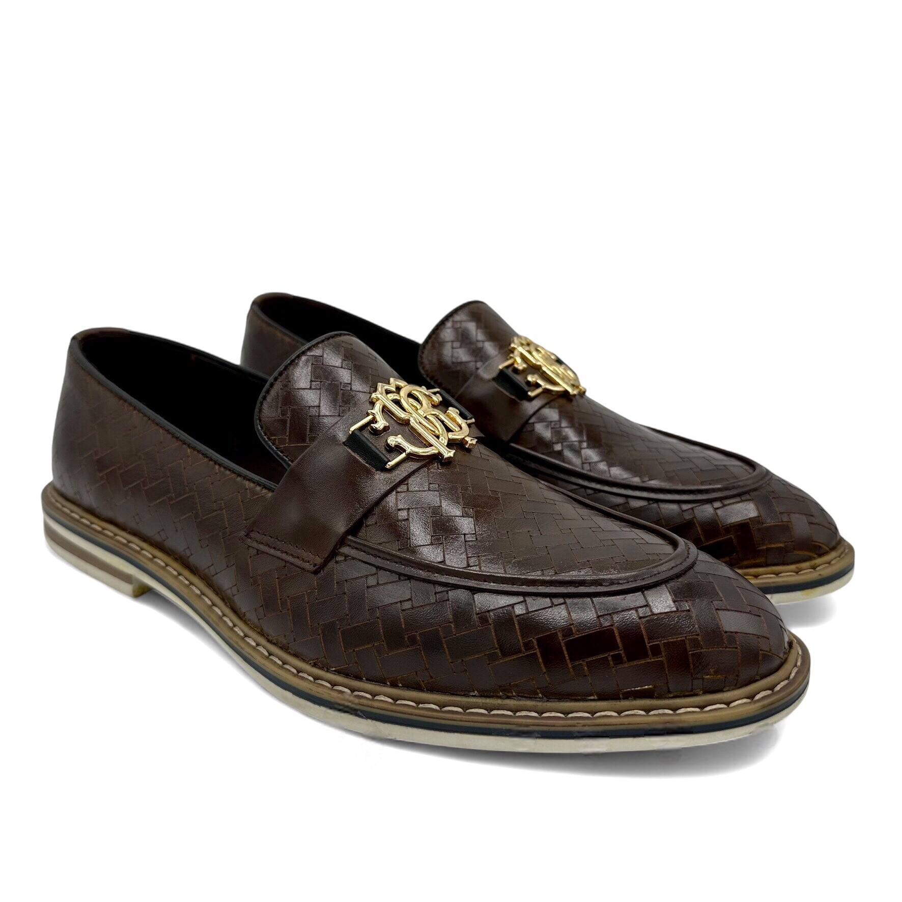 Dark Brown Woven Leather Loafers