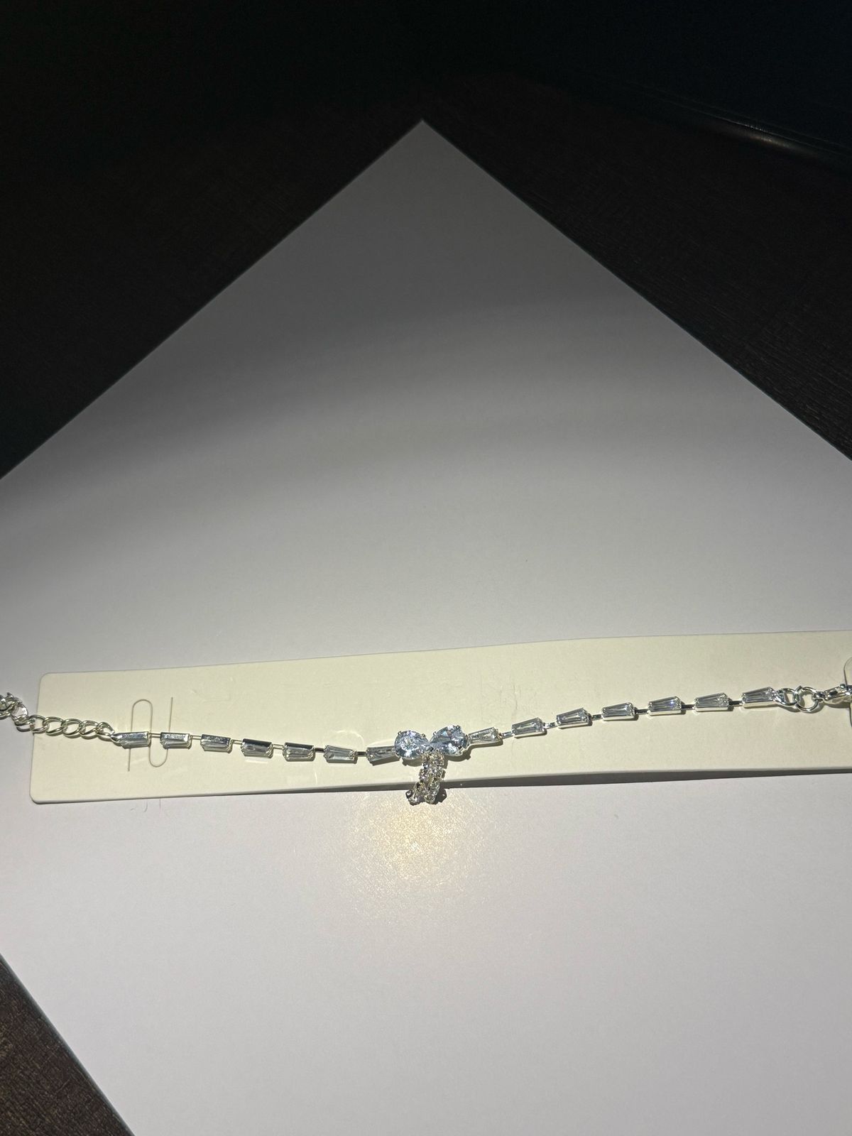 Delicate Crystal Bow Anklet - Silver Tone/Black Tone