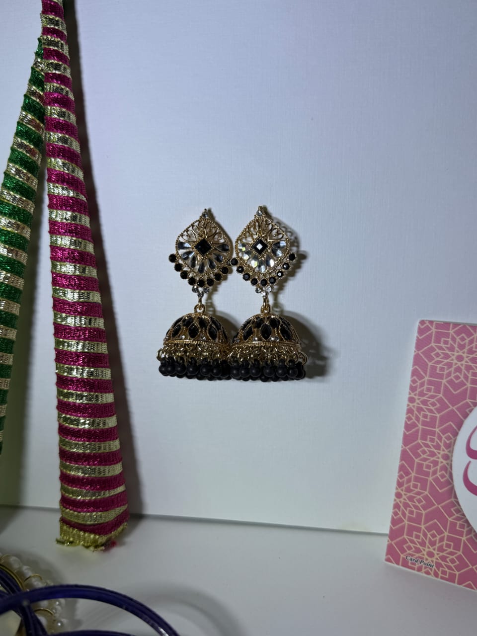 Gold Plated Crystal Stone and Beads Jhumki Earrings