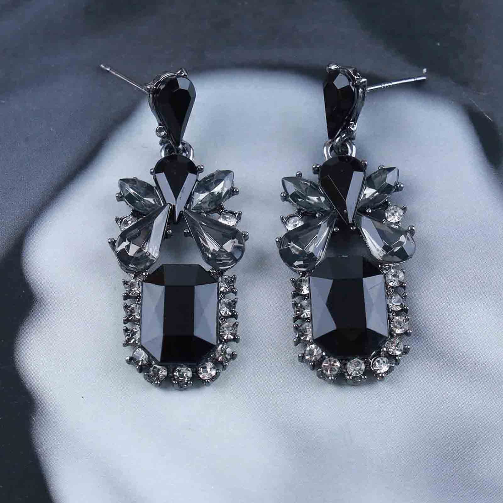 Cimenexe Czech Black Rhinestone Statement Earrings