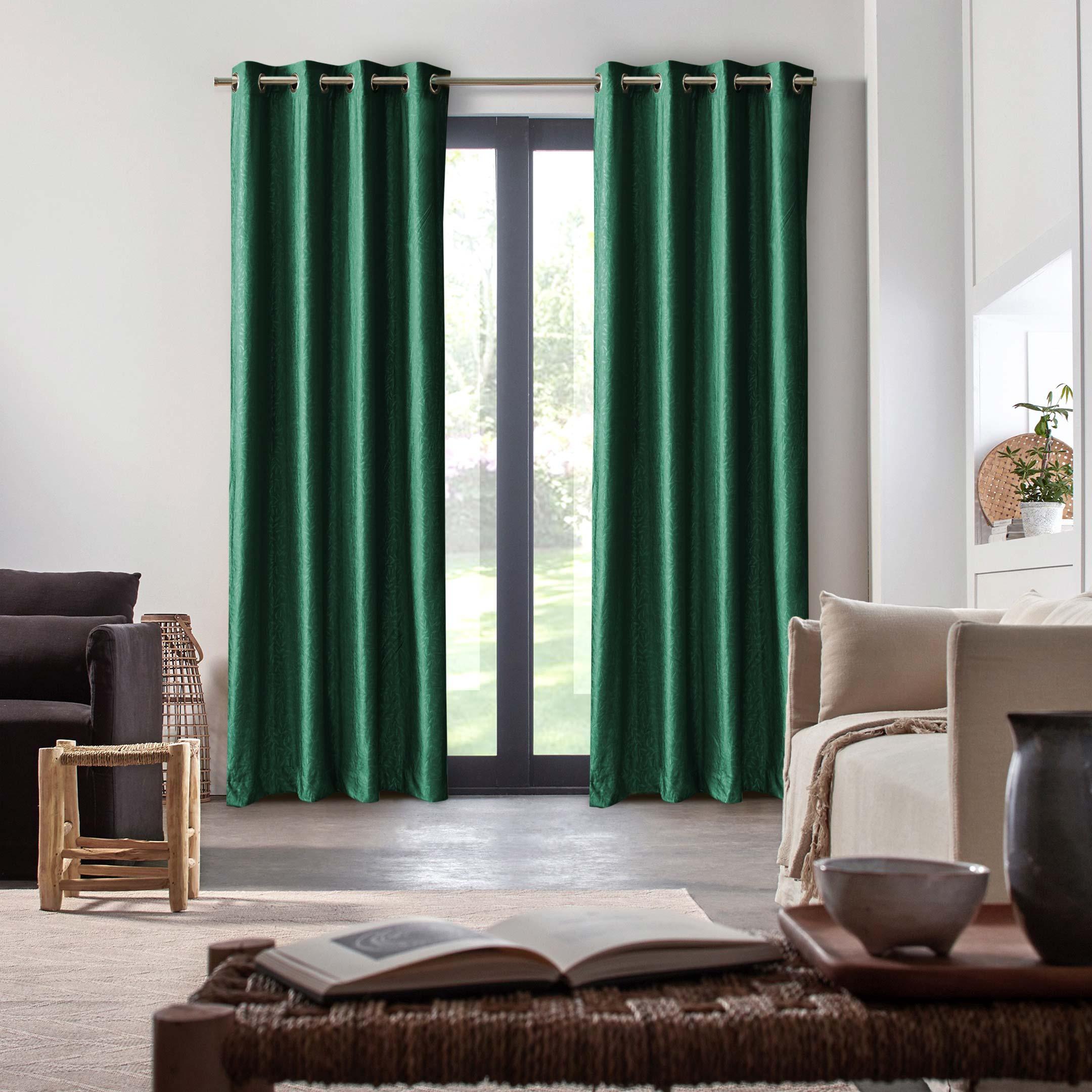 Branched Leaves Embossed Velvet Curtains Green
