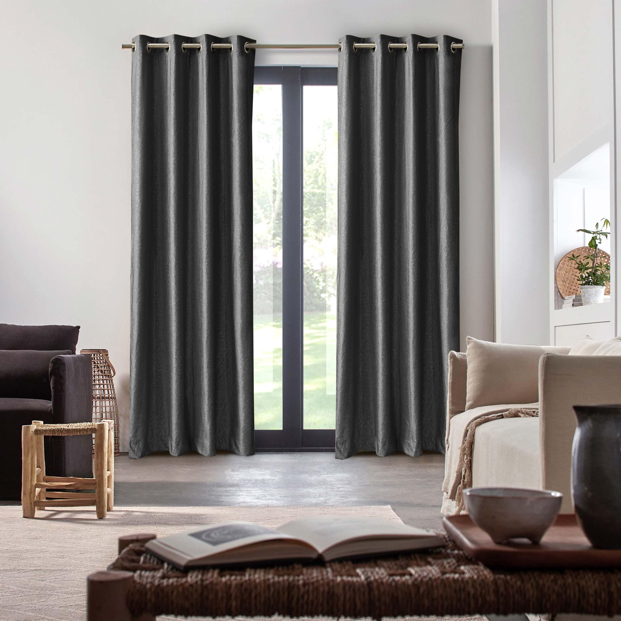 Branched Leaves Embossed Velvet Curtains Grey