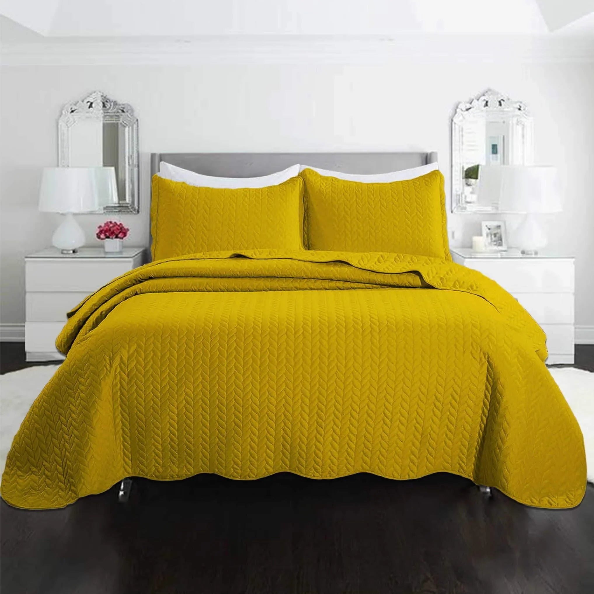 Ultrasonic Quilted Bedspread Ochre